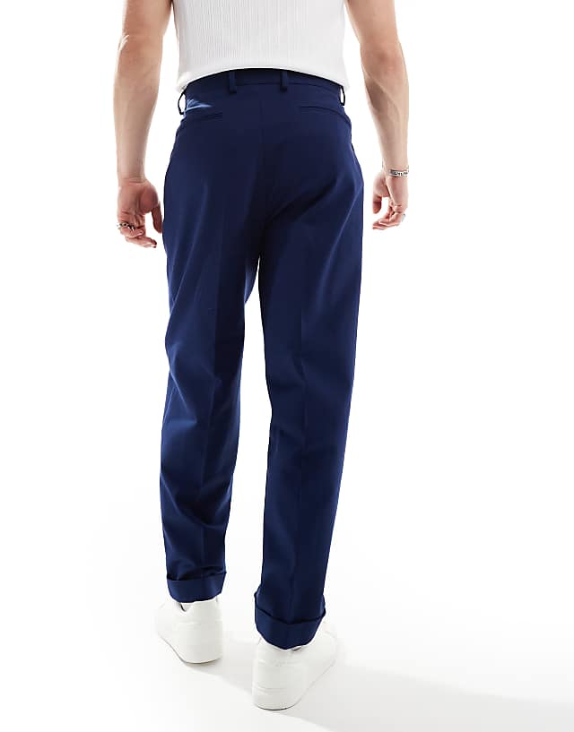 Asos ASOS DESIGN Smart Premium Cotton Oversized Tapered Chino Trousers In Navy