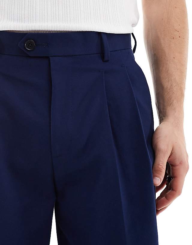 Asos ASOS DESIGN Smart Premium Cotton Oversized Tapered Chino Trousers In Navy