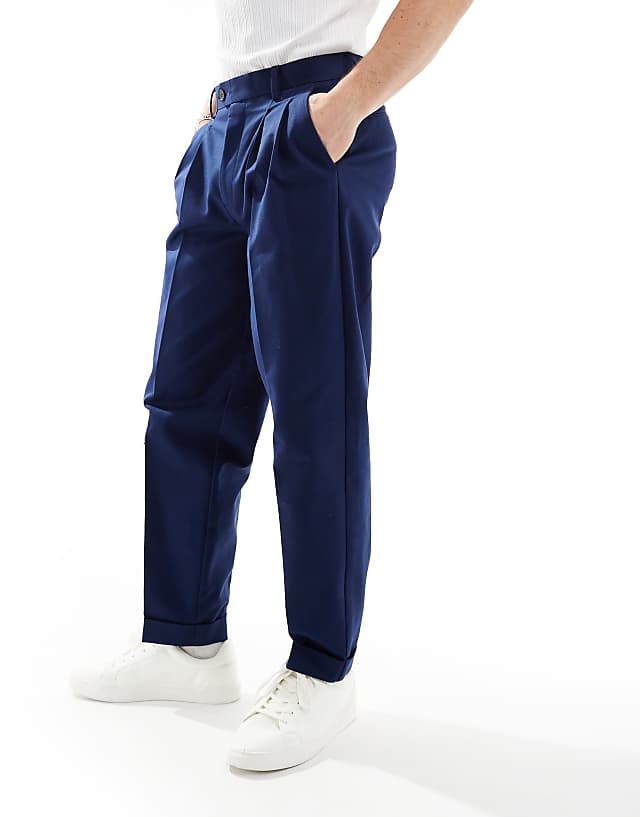 Asos ASOS DESIGN Smart Premium Cotton Oversized Tapered Chino Trousers In Navy