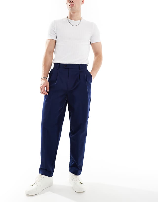 asos ASOS DESIGN smart premium cotton oversized tapered chino trousers in navy
