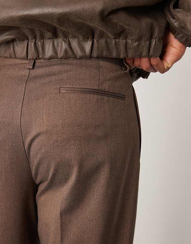 Asos ASOS DESIGN Smart Premium Wide Leg Trousers With Double Pleats In Brown