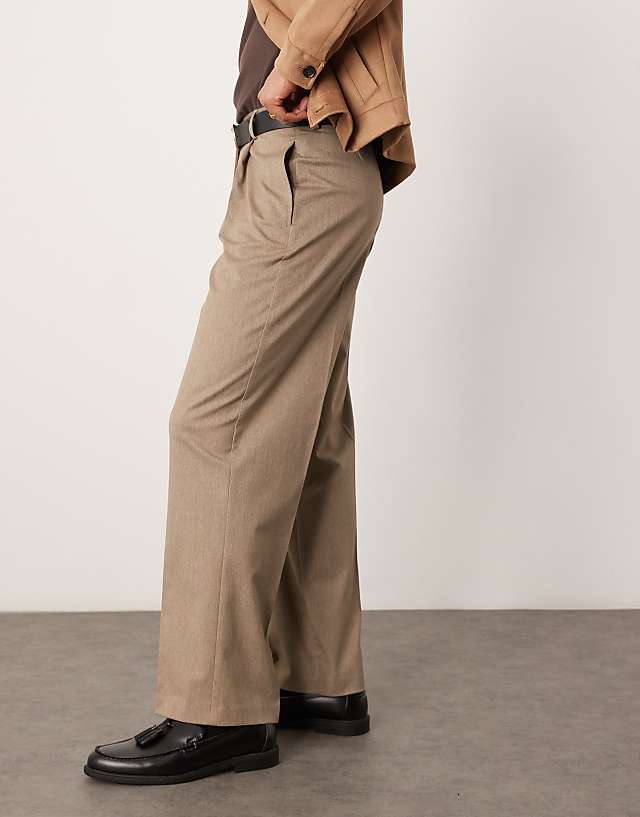 Asos ASOS DESIGN Smart Premium Wide Leg Trousers With Double Pleats In Stone