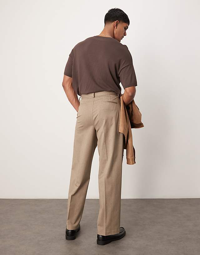Asos ASOS DESIGN Smart Premium Wide Leg Trousers With Double Pleats In Stone
