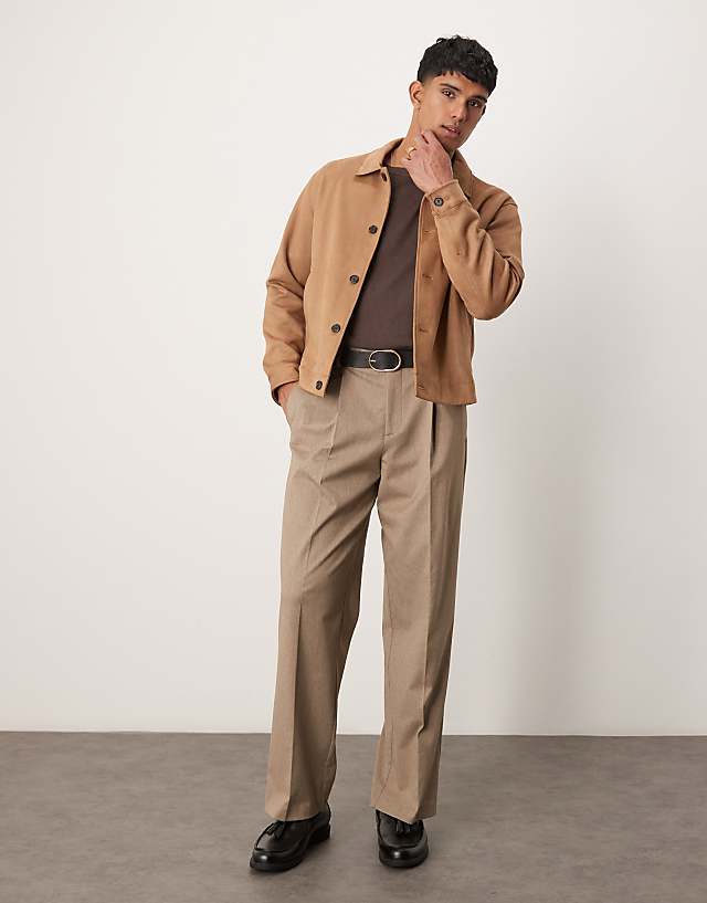 asos ASOS DESIGN smart premium wide leg trousers with double pleats in stone
