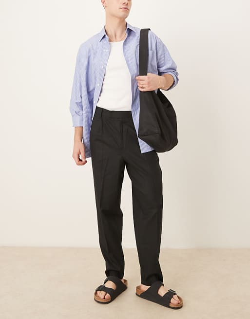 Asos ASOS DESIGN Smart Relaxed Tapered Fit Linen Blend Trousers With Front Pleat In Black