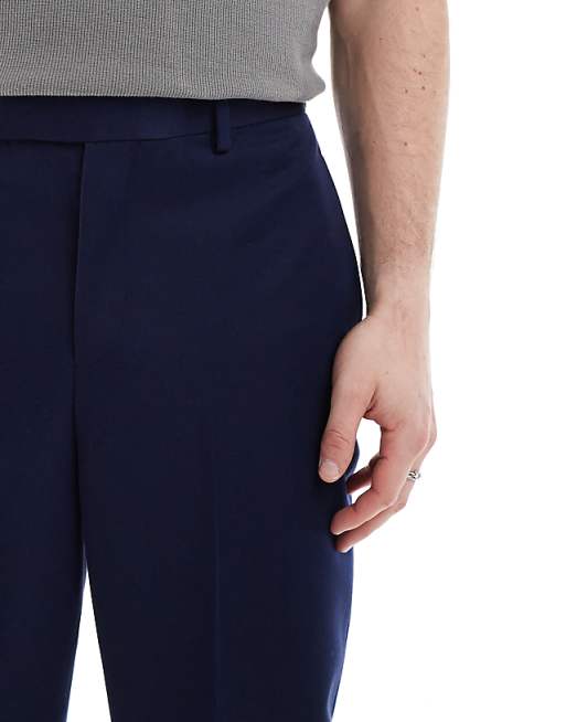 Asos ASOS DESIGN Smart Relaxed Tapered Fit Trousers In Navy
