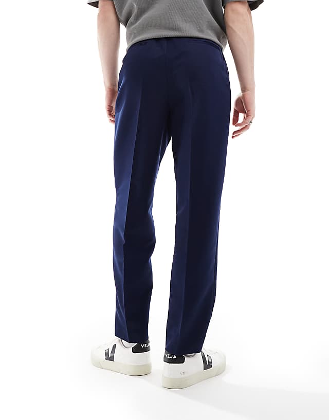 Asos ASOS DESIGN Smart Relaxed Tapered Fit Trousers In Navy