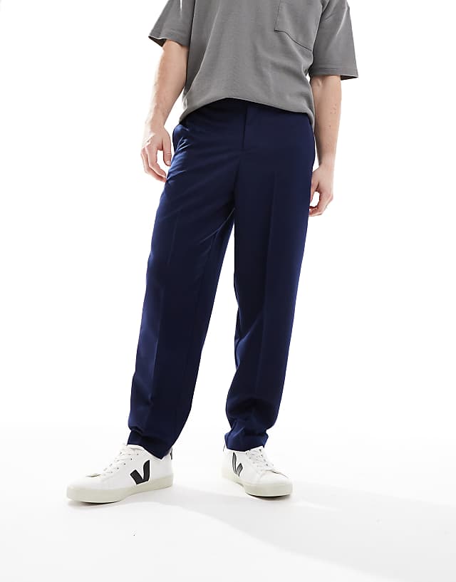asos ASOS DESIGN smart relaxed tapered fit trousers in navy