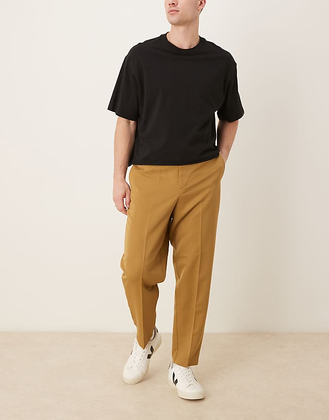 Asos ASOS DESIGN Smart Relaxed Tapered Fit Trousers In Camel