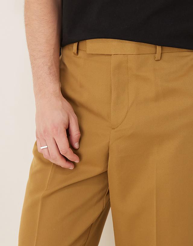 Asos ASOS DESIGN Smart Relaxed Tapered Fit Trousers In Camel