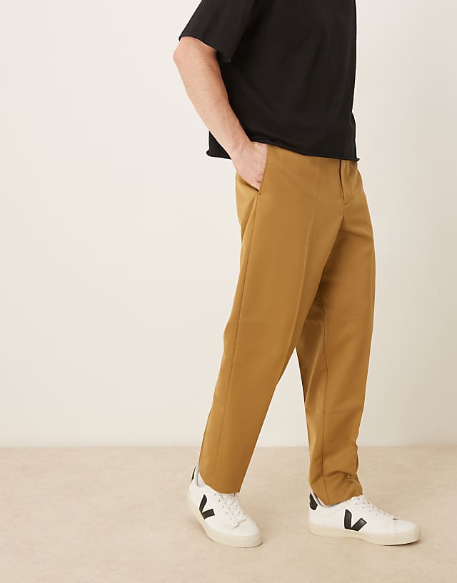 asos ASOS DESIGN smart relaxed tapered fit trousers in camel
