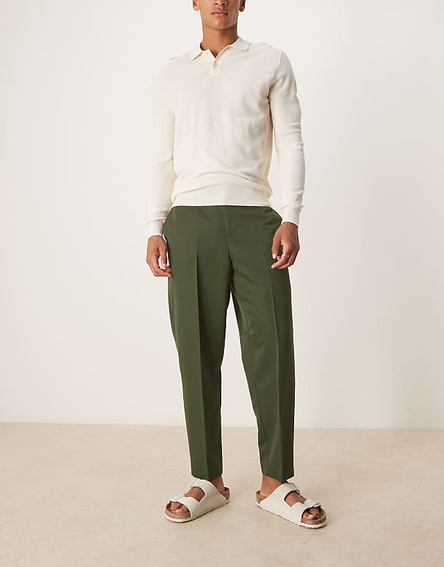 Asos ASOS DESIGN Smart Relaxed Tapered Fit Trousers In Dark Green