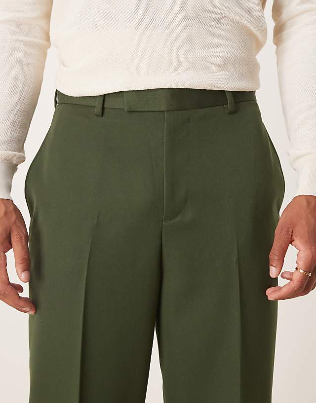 Asos ASOS DESIGN Smart Relaxed Tapered Fit Trousers In Dark Green