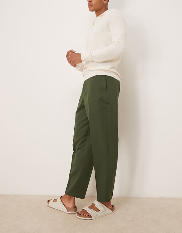 asos ASOS DESIGN smart relaxed tapered fit trousers in dark green