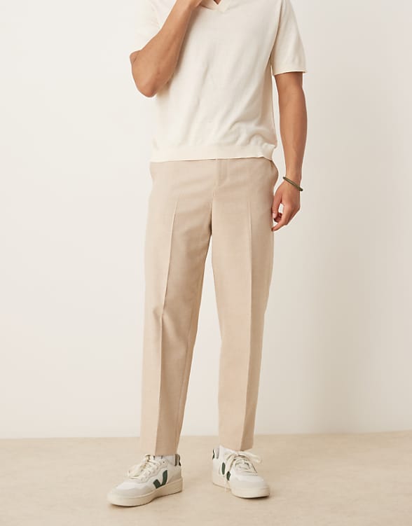 Asos ASOS DESIGN Smart Relaxed Tapered Trousers With Front Pleats In Stone Brushed Fabric