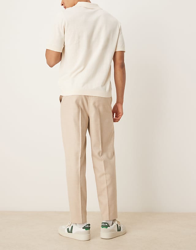 Asos ASOS DESIGN Smart Relaxed Tapered Trousers With Front Pleats In Stone Brushed Fabric