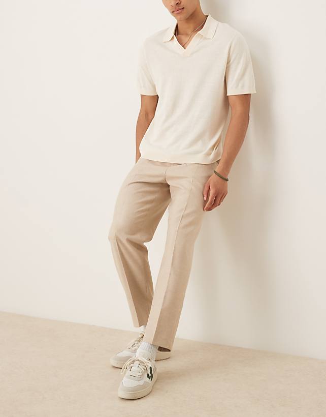 asos ASOS DESIGN smart relaxed tapered trousers with front pleats in stone brushed fabric