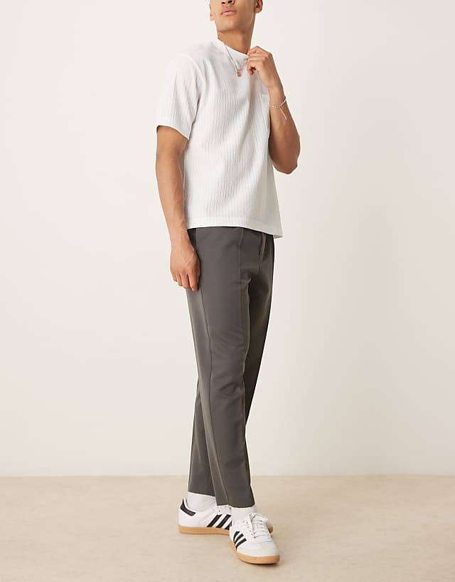 asos ASOS DESIGN smart relaxed tapered trousers with front pleat in charcoal