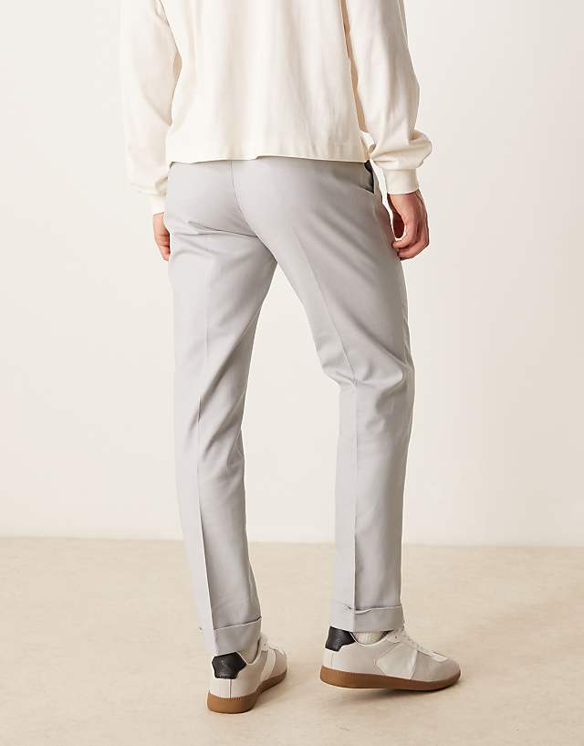 Asos ASOS DESIGN Smart Slim Fit Cotton Chino Trousers In Light Grey