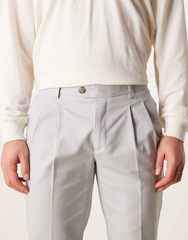 Asos ASOS DESIGN Smart Slim Fit Cotton Chino Trousers In Light Grey