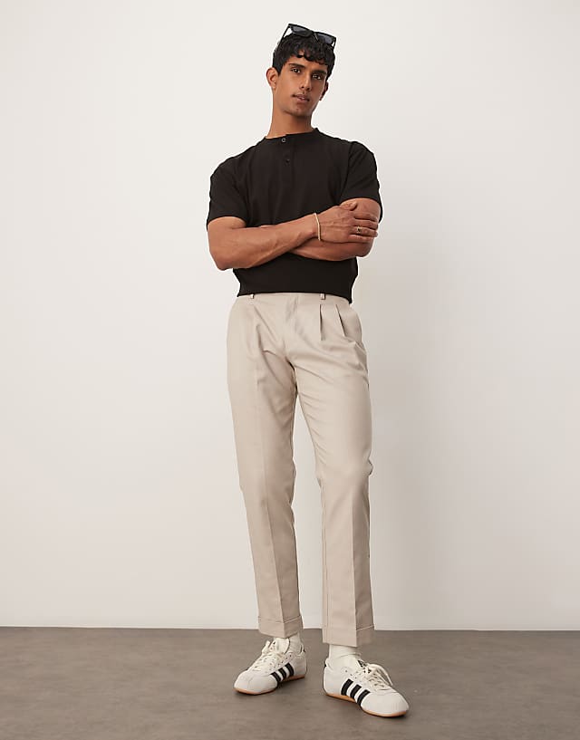 asos ASOS DESIGN smart slim fit cotton chino trousers in stone