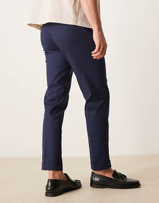 Asos ASOS DESIGN Smart Slim Fit Cotton Chino Trousers In Navy