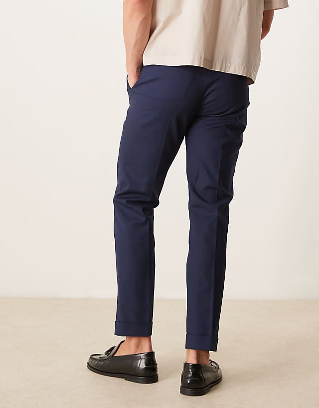 Asos ASOS DESIGN Smart Slim Fit Cotton Chino Trousers In Navy