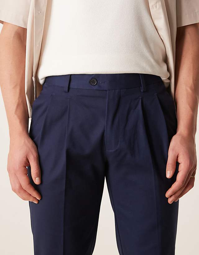 Asos ASOS DESIGN Smart Slim Fit Cotton Chino Trousers In Navy