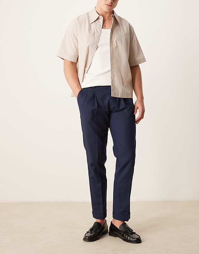 asos ASOS DESIGN smart slim fit cotton chino trousers in navy