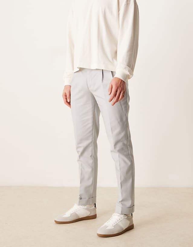 asos ASOS DESIGN smart slim fit cotton chino trousers in light grey