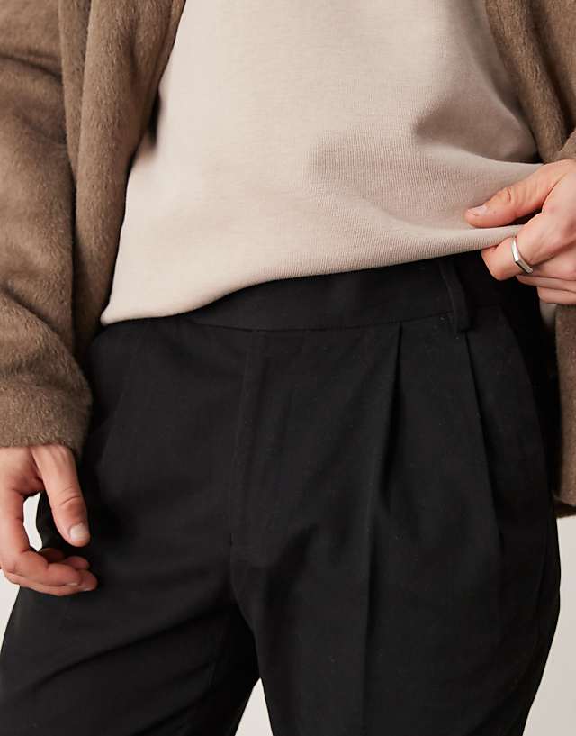 Asos ASOS DESIGN Smart Slim Fit Cotton Chino Trousers With Double Pleats In Black