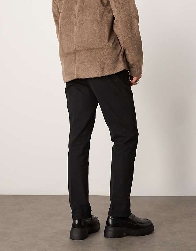 Asos ASOS DESIGN Smart Slim Fit Cotton Chino Trousers With Double Pleats In Black