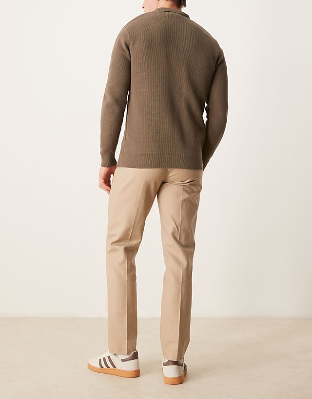 Asos ASOS DESIGN Smart Slim Fit Cotton Trousers In Tan