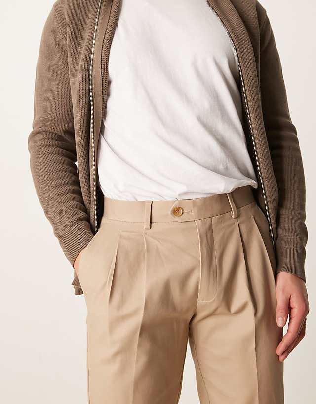Asos ASOS DESIGN Smart Slim Fit Cotton Trousers In Tan