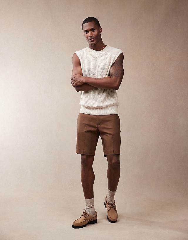 Asos ASOS DESIGN Smart Slim Fit Linen Blend Shorts In Brown