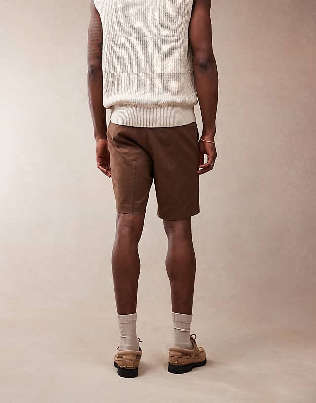 Asos ASOS DESIGN Smart Slim Fit Linen Blend Shorts In Brown