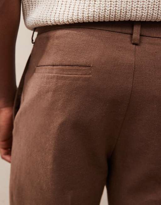 Asos ASOS DESIGN Smart Slim Fit Linen Blend Shorts In Brown