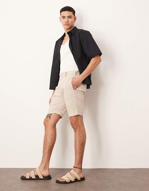 Asos ASOS DESIGN Smart Slim Fit Linen Blend Shorts In Stone