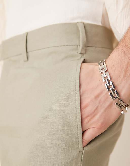 Asos ASOS DESIGN Smart Slim Fit Linen Blend Trousers In Sage Green