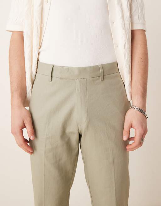 Asos ASOS DESIGN Smart Slim Fit Linen Blend Trousers In Sage Green