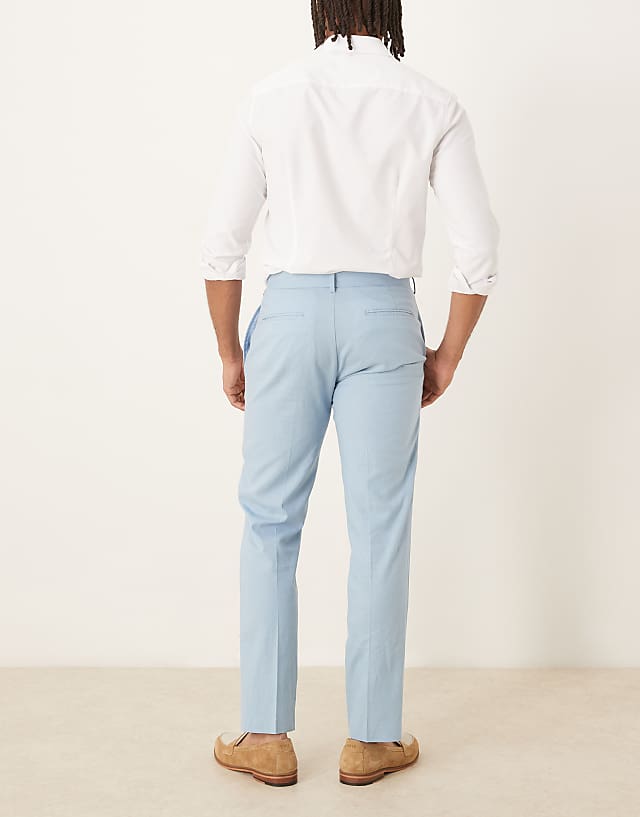 Asos ASOS DESIGN Smart Slim Fit Linen Blend Trousers In Dusty Blue