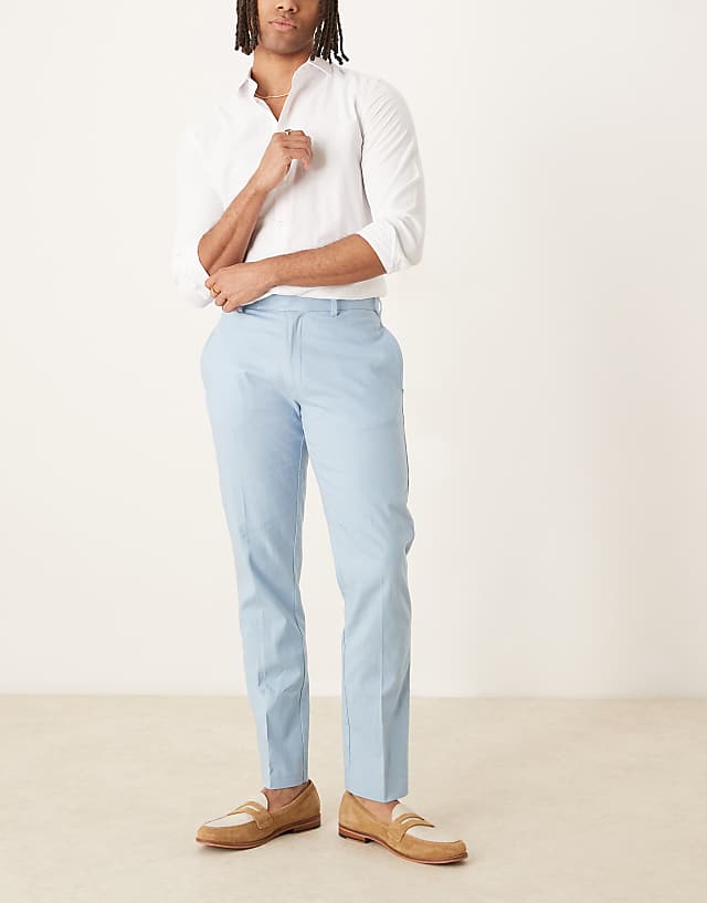 Asos ASOS DESIGN Smart Slim Fit Linen Blend Trousers In Dusty Blue