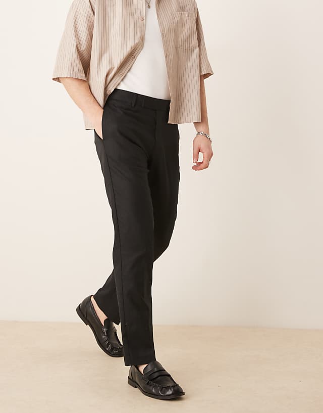 Asos ASOS DESIGN Smart Slim Fit Linen Blend Trousers In Black