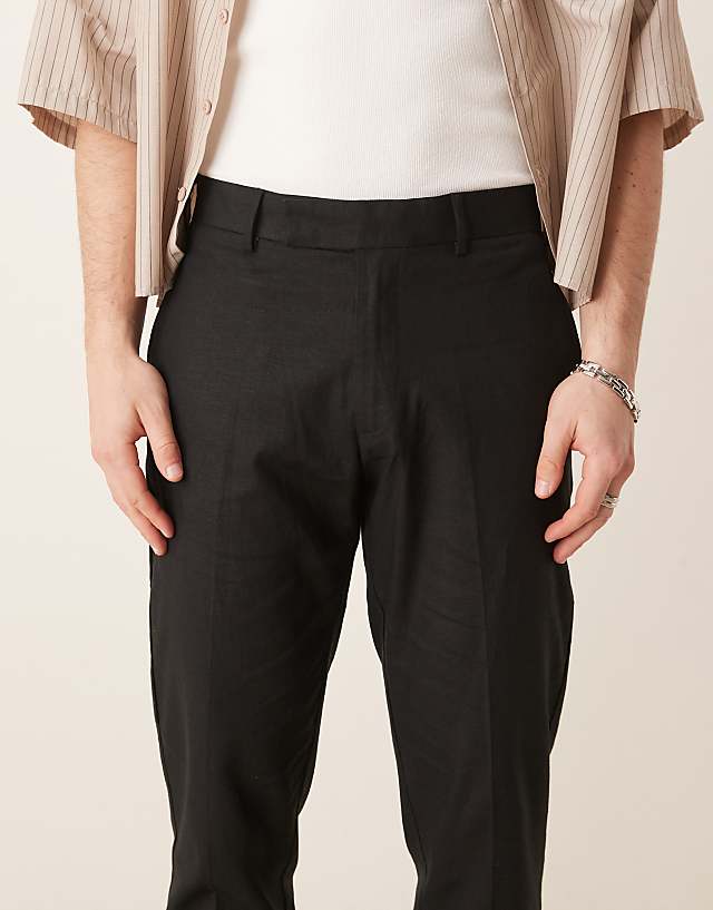 Asos ASOS DESIGN Smart Slim Fit Linen Blend Trousers In Black