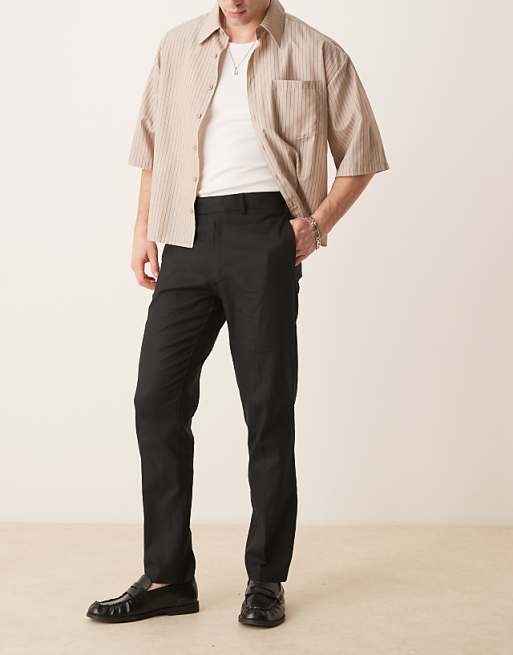 asos ASOS DESIGN smart slim fit linen blend trousers in black