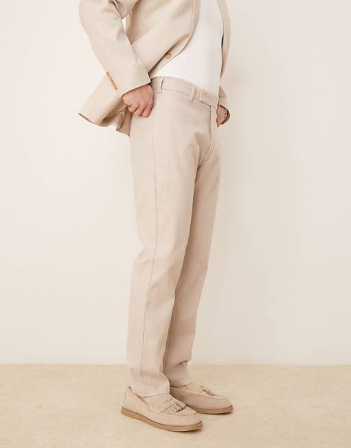 Asos ASOS DESIGN Smart Slim Fit Linen Blend Trousers In Stone