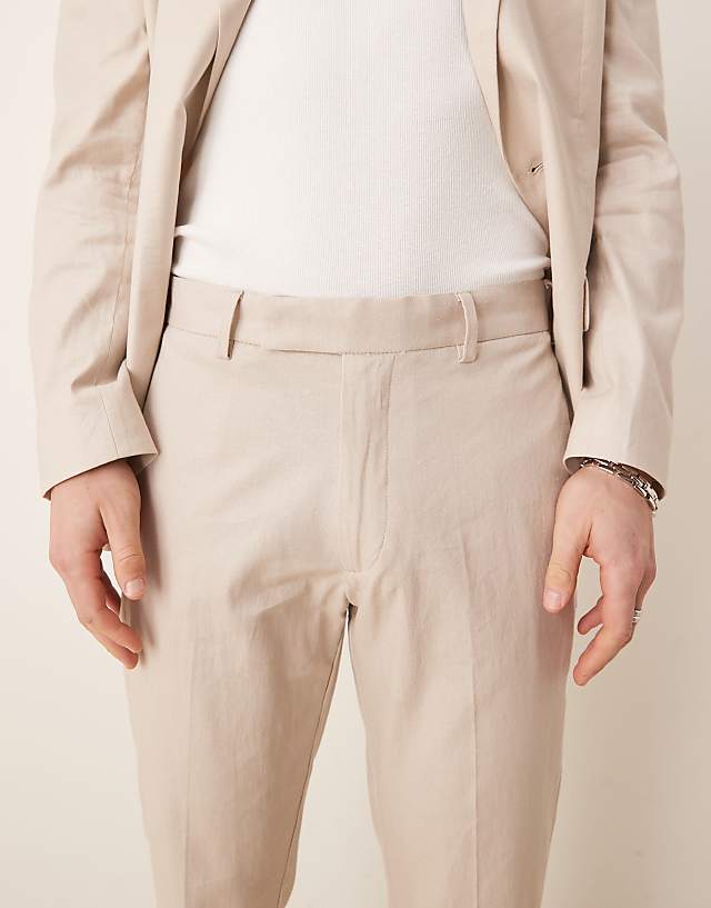 Asos ASOS DESIGN Smart Slim Fit Linen Blend Trousers In Stone