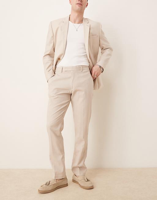 asos ASOS DESIGN smart slim fit linen blend trousers in stone