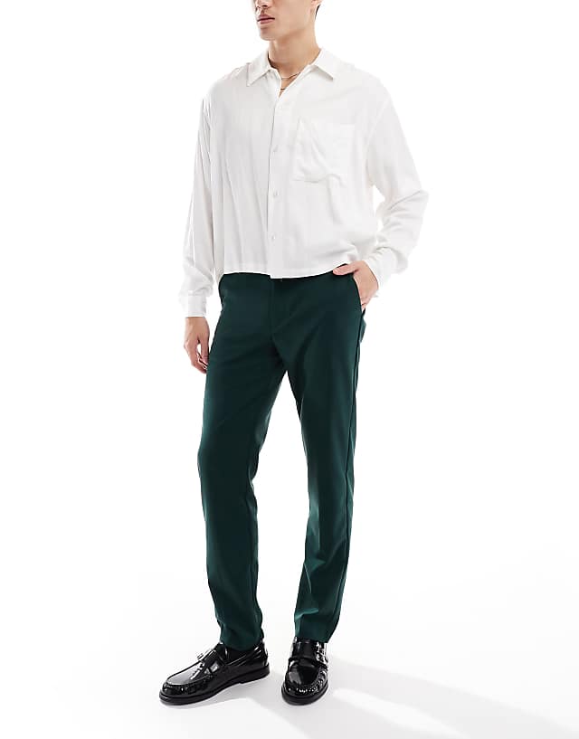 asos ASOS DESIGN smart slim fit trousers in forest green
