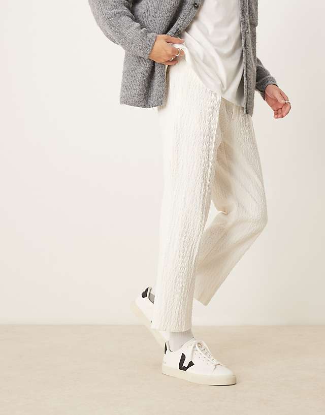 Asos ASOS DESIGN Smart Straight Cropped Trousers In White Crinkled Velvet